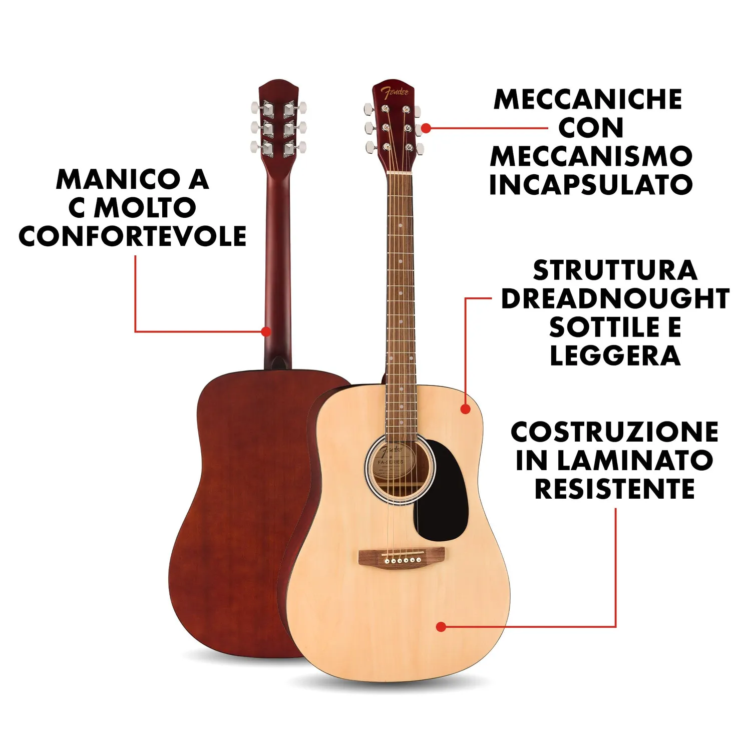 Fender FA-25 chitarra acustica dreadnought Natural destrimani