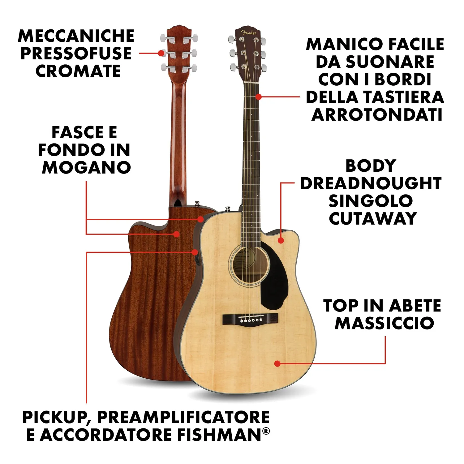 Fender CD-60SCE Chitarra Acustica Dreadnought Natural