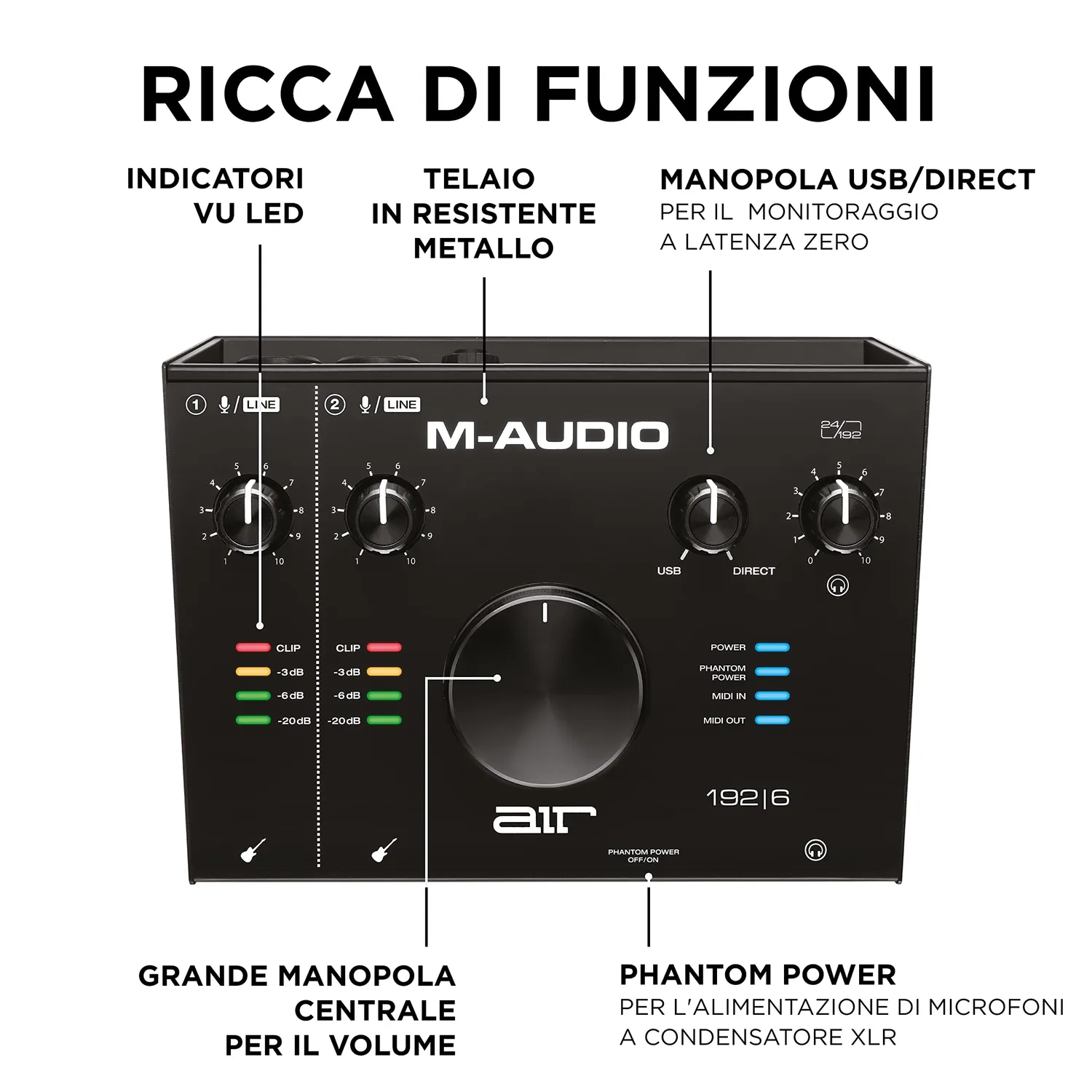 M-Audio AIR 192|6 scheda audio USB MIDI 24bit 2in