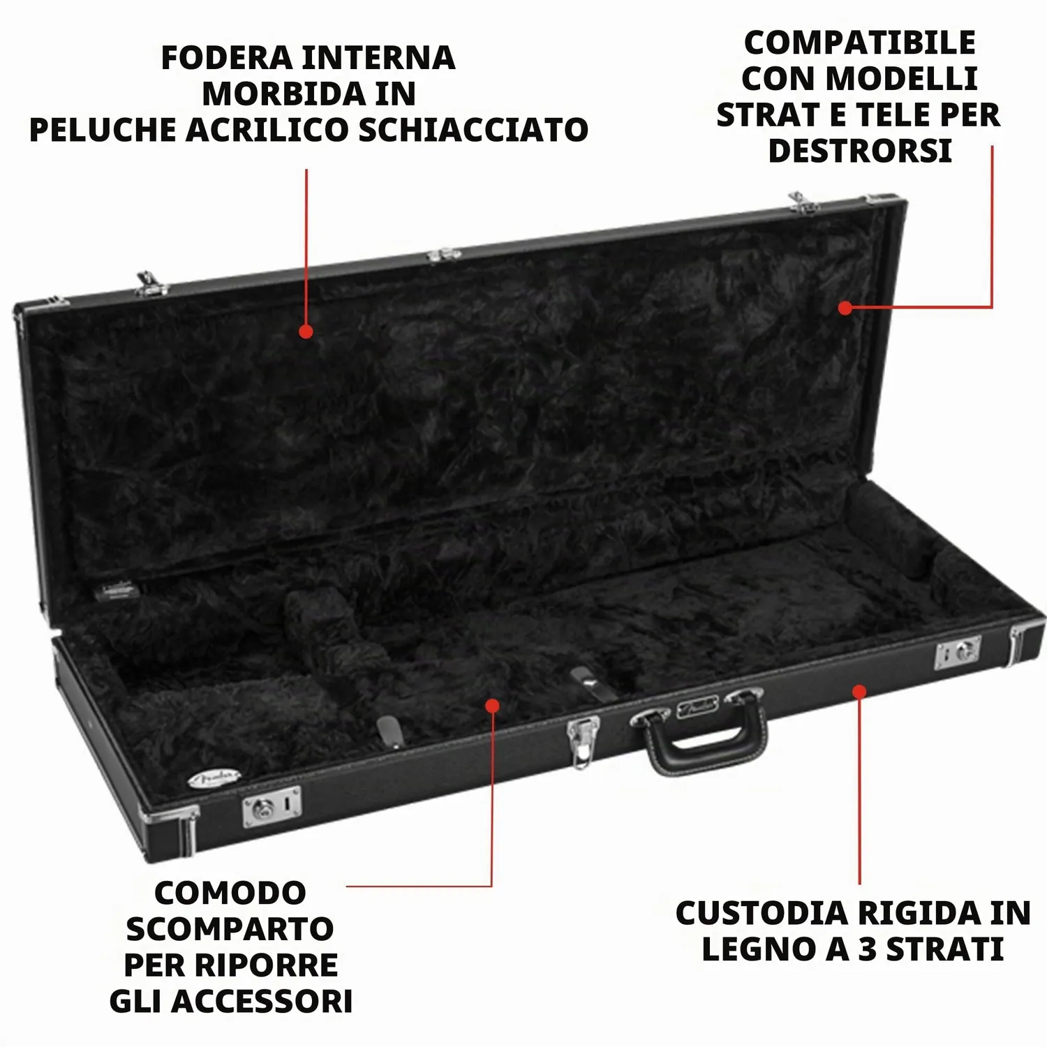 Fender Classic Series custodia rigida Strat Tele nera legno