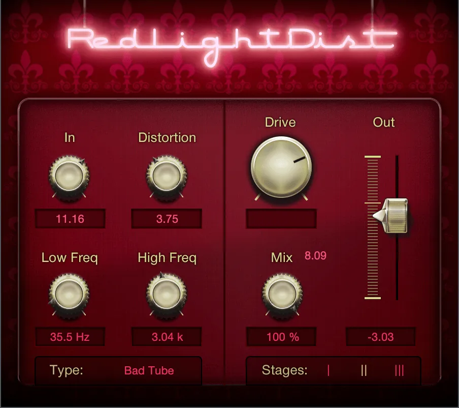 PreSonus Red Light Distortion plugin distorsione 6 modelli