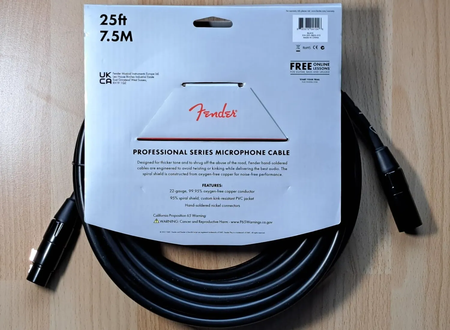 Fender Professional PRO cavo microfono XLR 7,5 m nero bilanciato