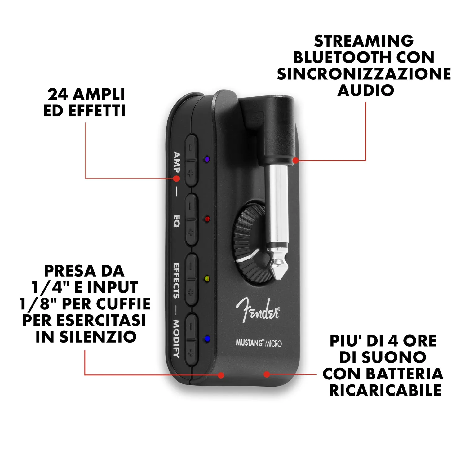 Fender Mustang Micro amplificatore cuffie Bluetooth USB