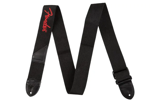 Fender Logo tracolla chitarra 2" nera rossa portaplettri