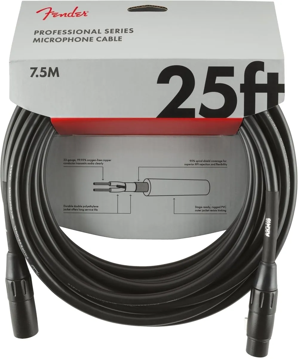 Fender Professional PRO cavo microfono XLR 7,5 m nero bilanciato