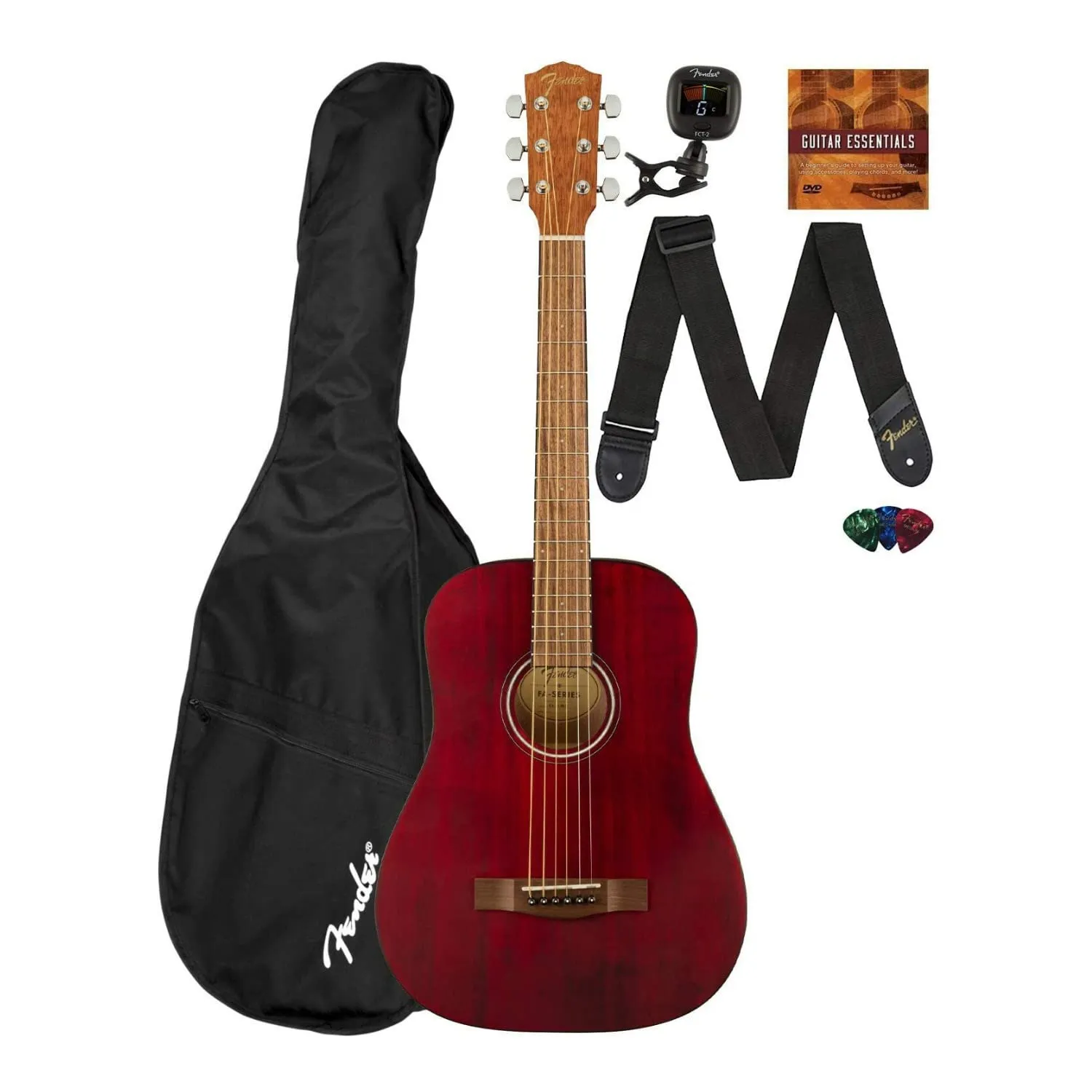 Fender FA-15 chitarra acustica 3/4 rossa con custodia