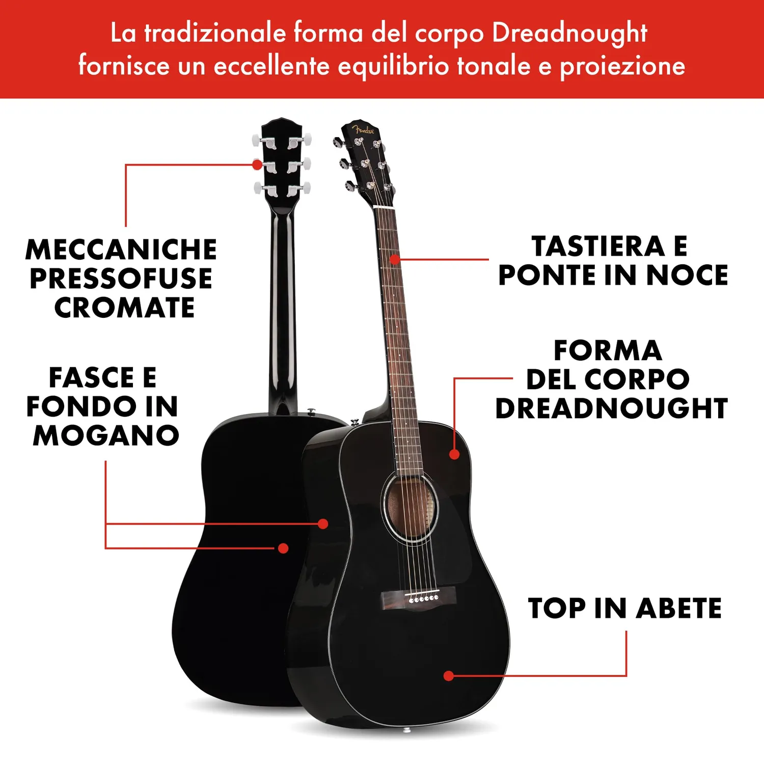 Fender CD-60 chitarra acustica dreadnought nera
