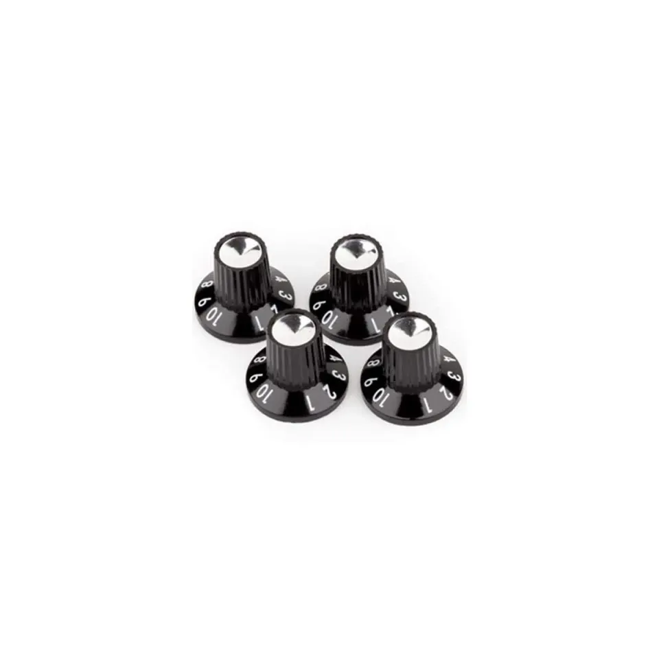 Fender manopole ampli nere 1-10 set 4 pezzi con disco argento