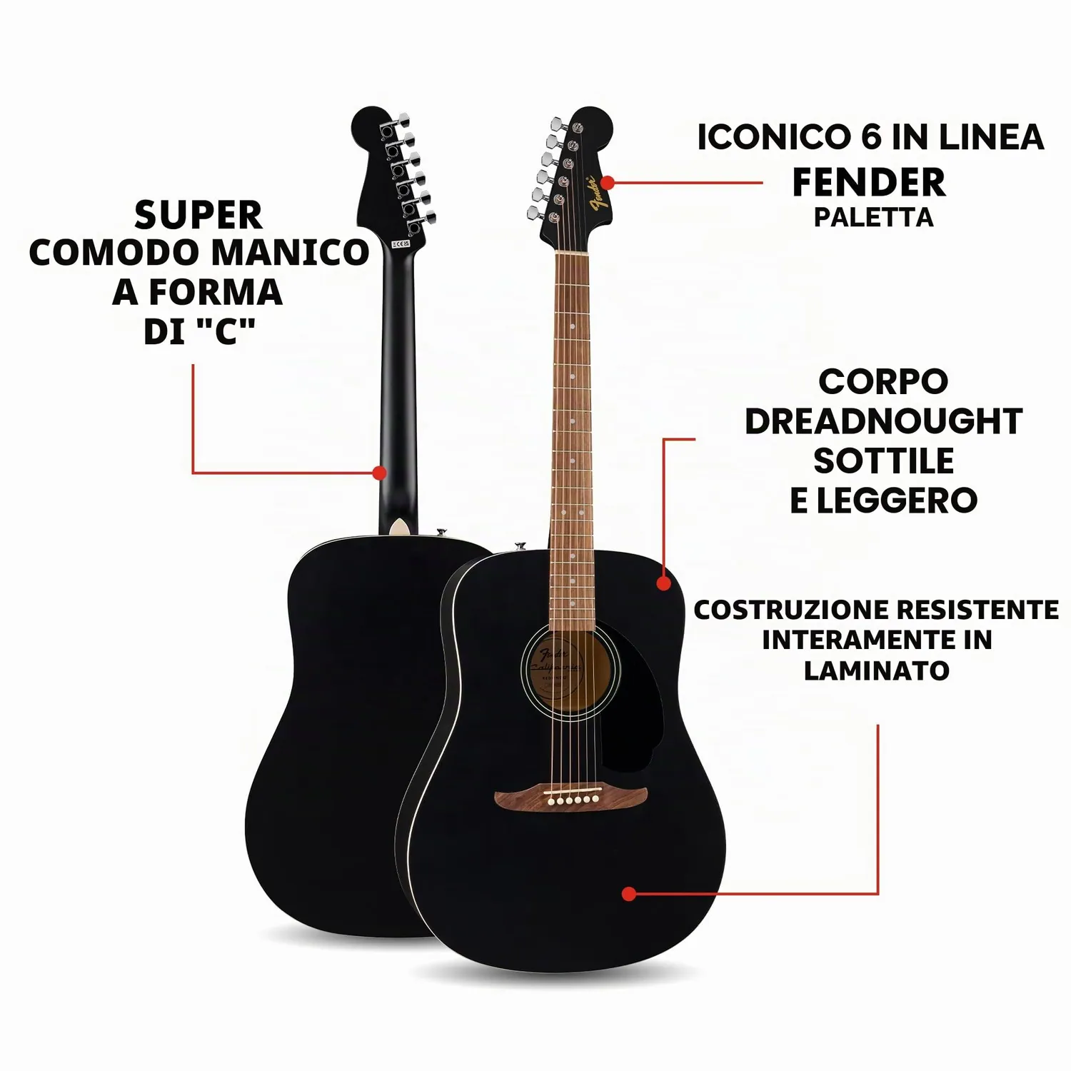 Fender Redondo California Chitarra Acustica Nera